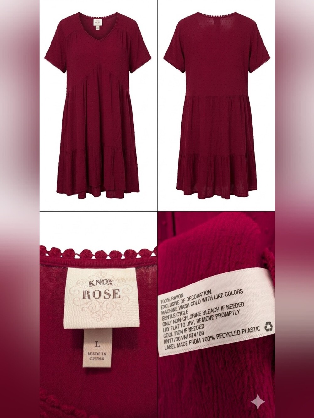 Knox Rose Women's Wine Red Tiered A-Line Skirt